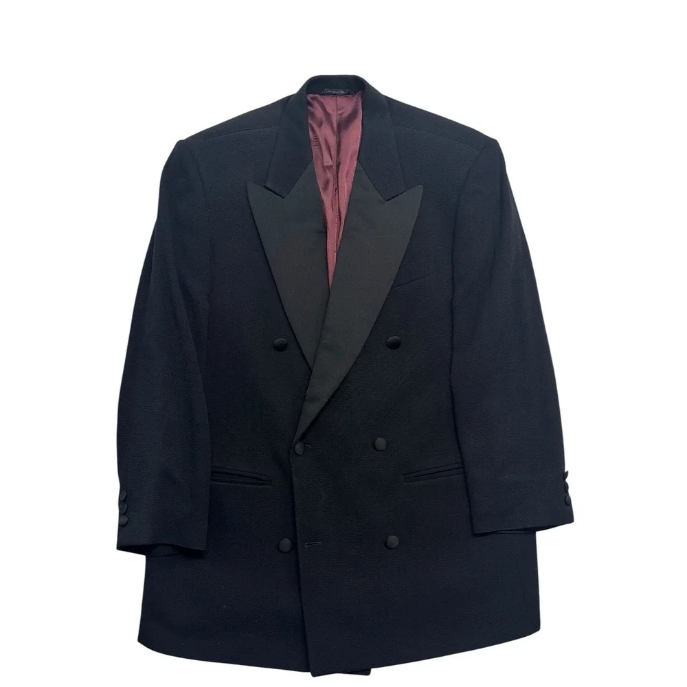 vtg Gianfranco Ferre 42R 36x30 Black Tuxedo Suit Double Breasted Italy Pleated